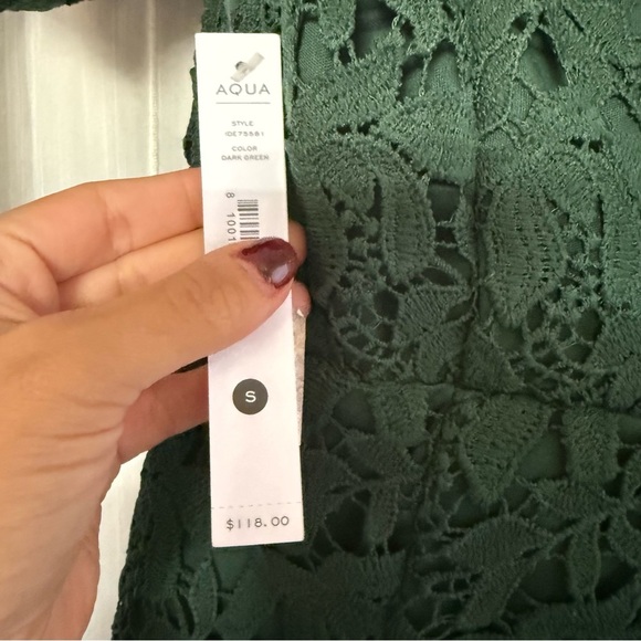 AQUA Green Floral Lace Puff-Sleeve Mini Dress S | NWT $245 - Picture 8 of 11